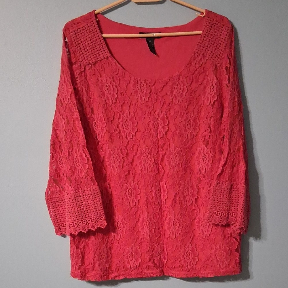 Style & Co. Lace Blouse - Dark Coral 1X